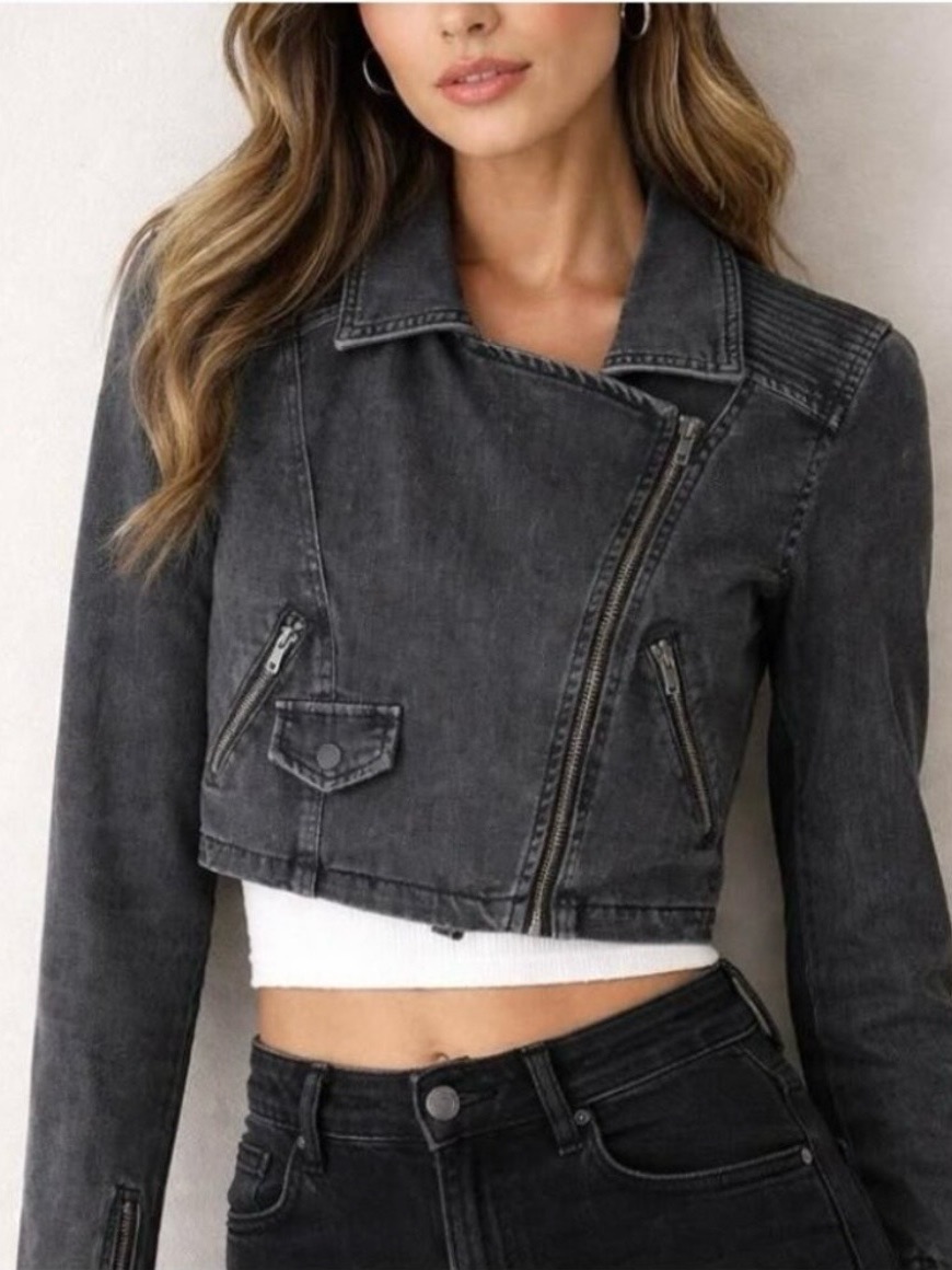 Free People Cropped Black Washed Moto Jacket - Unbranded Sz Small